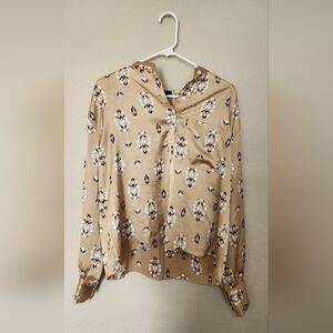 Ann Taylor Gold Satin Long Sleeve Top Size Medium